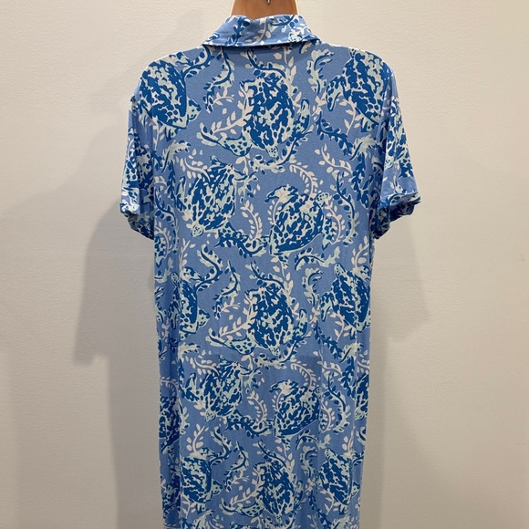 Lilly Pulitzer Peri Turtley Polo Women Size L Dress Sadie Blue White Gold Button - Picture 9 of 13
